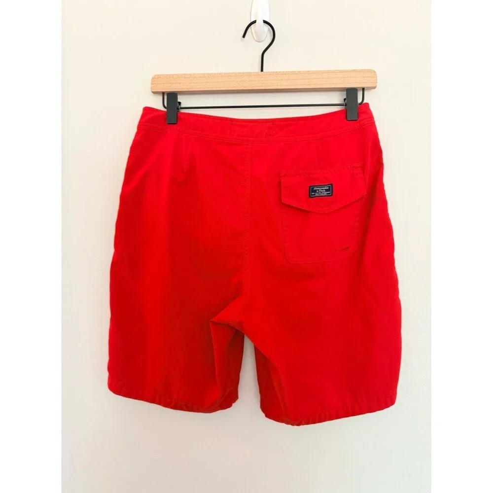 Men's Abercrombie & Fitch Red Swim Trunks with Drawstring - Size 28